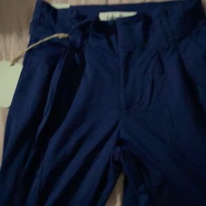 Blue Cotton Belted Tie Pants